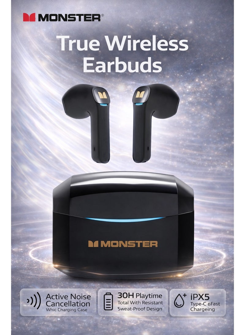 Monster Airmars GT06 True Wireless Earbuds, Bluetooth 5.1, 13mm Dynamic Drivers, 65ms Low Latency Game Mode, IPX5 Waterproof, Type-C Fast Charging, 25H Playtime - Image 1